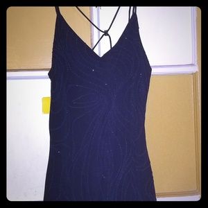 Navy Blue embellished cocktail dress.